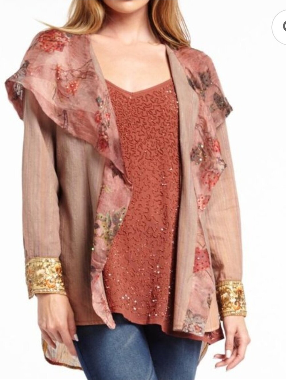 Aratta - Looks Authentic Hoody Kimono Embroidered w Flower&Sequin Detail NWT M - Picture 7 of 16